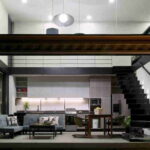 Huiini Shipping Container House living area and 2nd floor ceiling