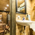 blue steel container house bathroom view