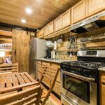 blue steel container house kitchen slanted