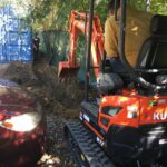 blue steel container house trenching