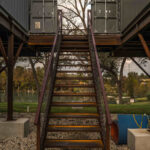 dam camp container home exterior stairs