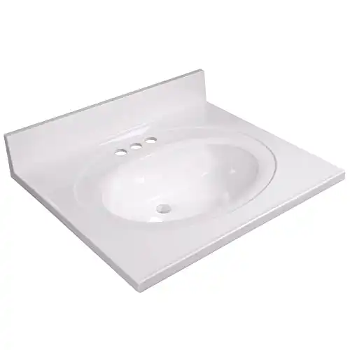 Design House 586222 Cultured Marble 25-inch Vanity Top with Integrated Oval Bowl, 25x22, Solid White