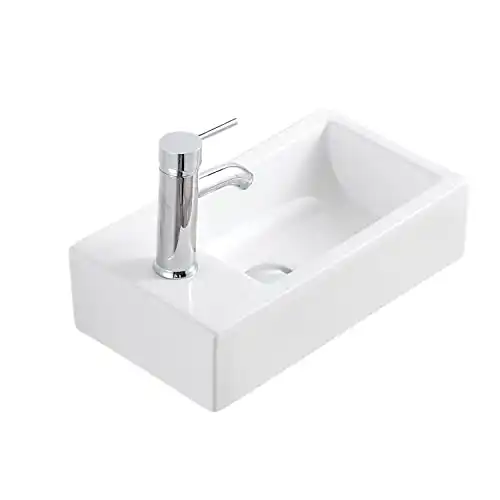 QI&YI Bathroom Vanity Ceramic Vessel Sink Wall Mount Small Half Bathroom Corner Basin Faucet Pop up Drain Left Hand