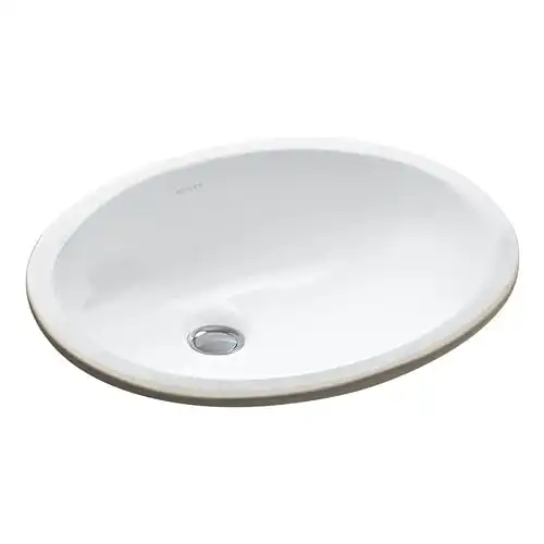 KOHLER 2209-0 Caxton 17" Oval Under Mount Bathroom Sink, Vitreous with Overflow, No Faucet Holes, White