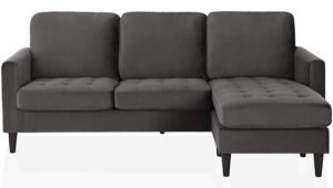CosmoLiving Strummer Modern Reversible Sectional Couch Upholstered in Charcoal Velvet Fabric with Floating Ottoman