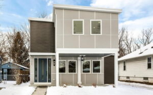 Inman Street Container House front snow