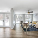 Inman Street Container House living area with glass doors