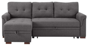 LILOLA Lucca Gray Linen Reversible Sleeper Sofa Storage Chaise