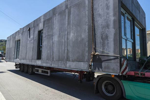 Prefab home being transport