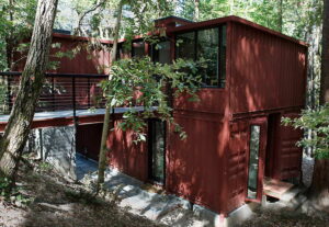 six oaks container home exterior embankment